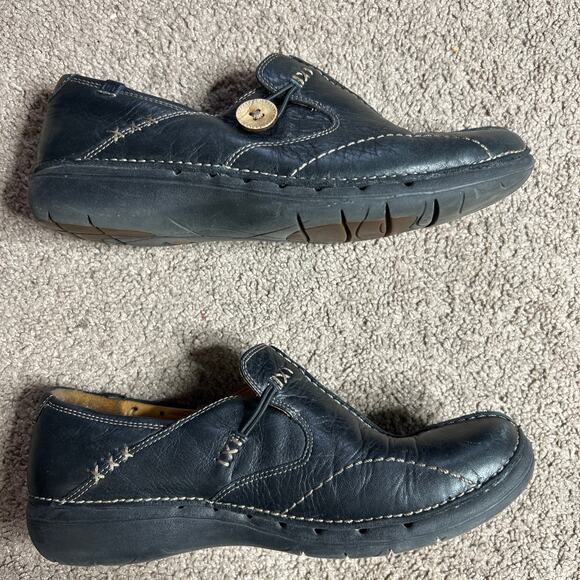 Clarks Artisan Unstructured Women's 7 M Black Leather Slip-On Shoes - Picture 1 of 6